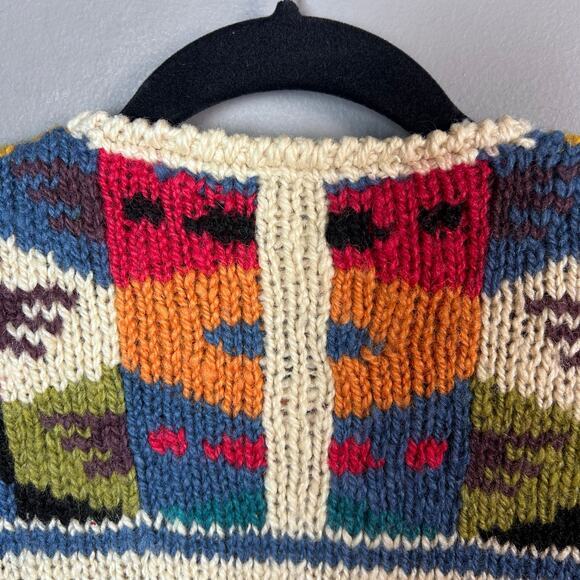 Express sweater M / L cardigan vintage wool hand knit chunky oversized colorful - Picture 15 of 15